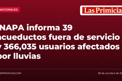 INAPA informa 39 acueductos fuera de servicio y 366,035 usuarios afectados por lluvias